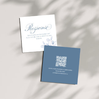 Carte D'accompagnement Dusty Blue Floral QR Wedding Enclosure Card