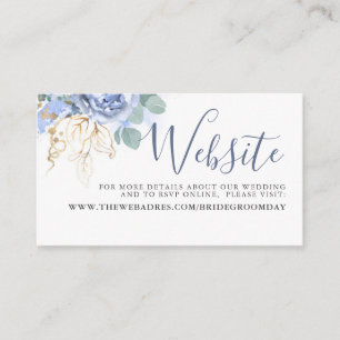 Carte D'accompagnement Dusty Blue Flowers Gold Greenery Site Mariage