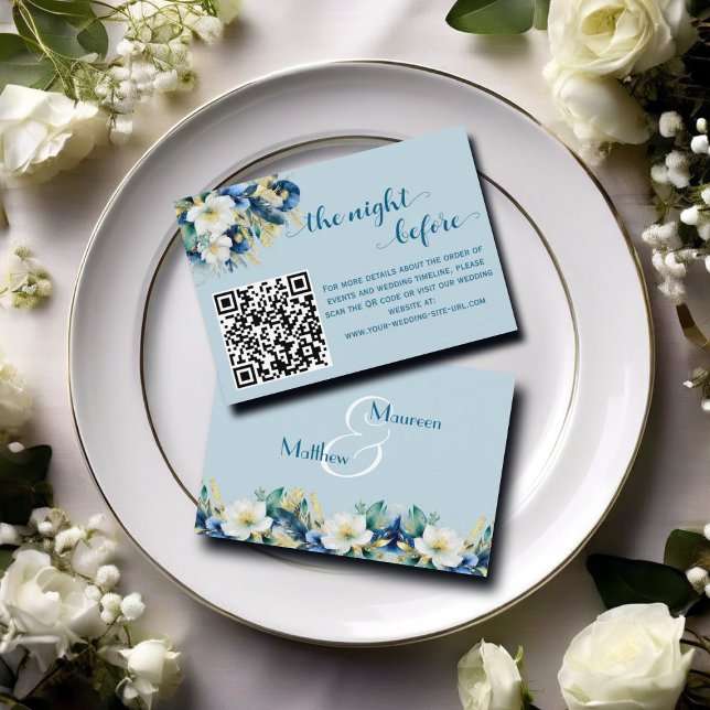 Carte D'accompagnement Dusty Blue Gold Parties scintillant QR Code La nui (Créateur téléchargé)