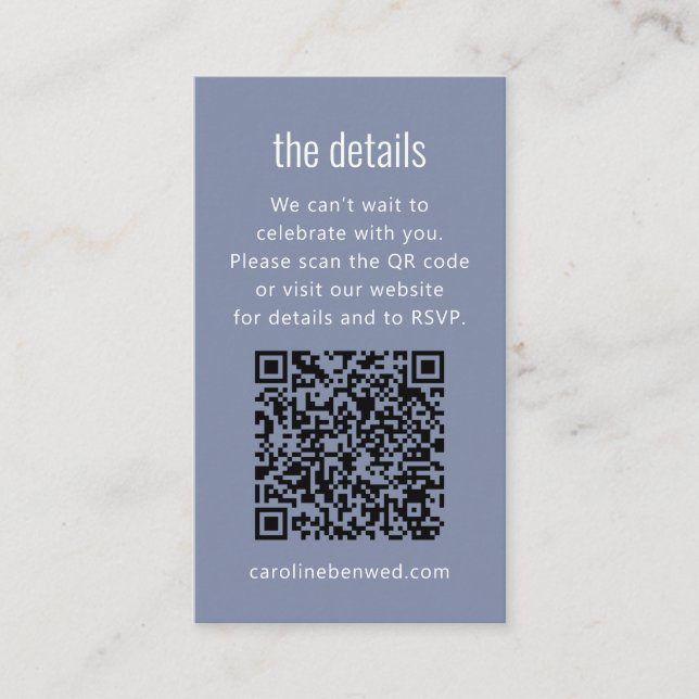 Carte D'accompagnement Dusty Blue Gray Modern Minimal Wedding Details QR  (Devant)
