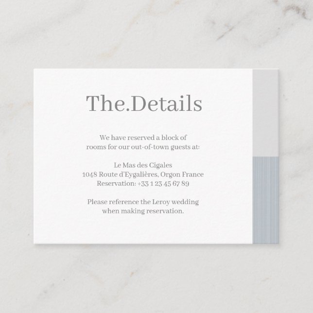 Carte D'accompagnement Dusty Blue Grey White Stripes Mariage Hotel Détail (Devant)