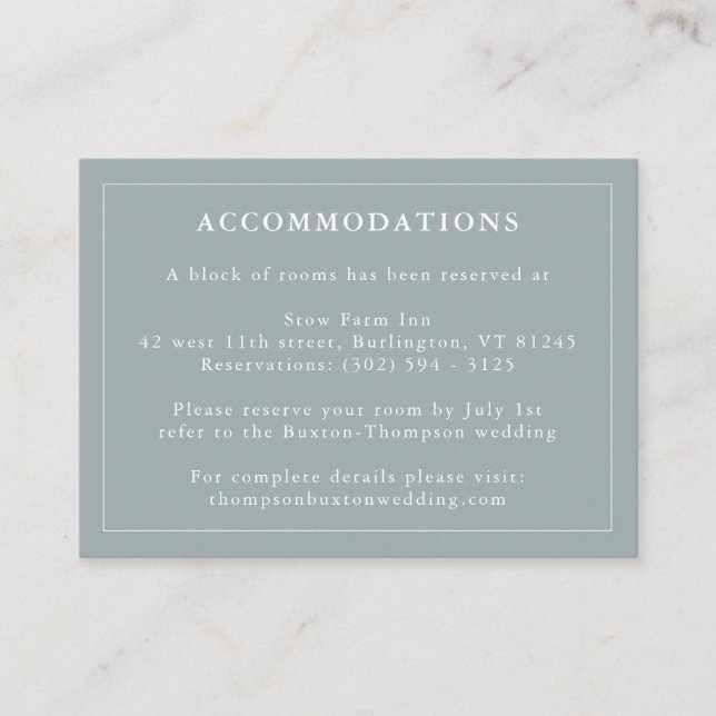 Carte D'accompagnement Dusty Blue Hotel Information sur l'hébergement (Devant)