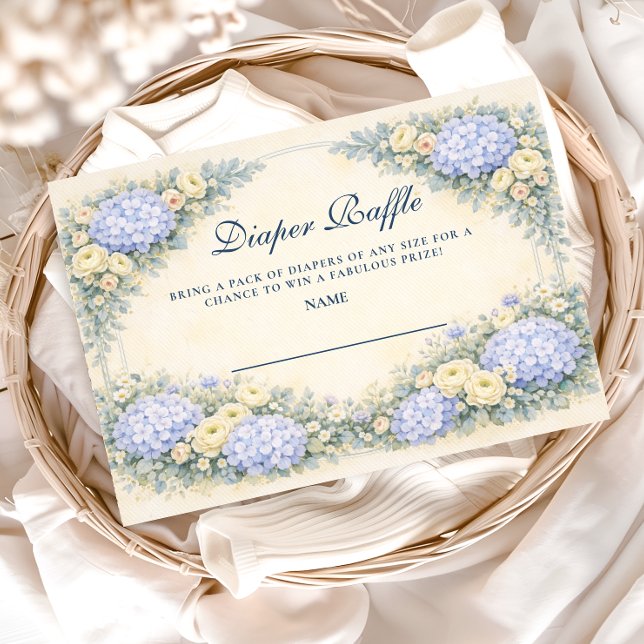 Carte D'accompagnement Dusty Blue Hydrangea Baroque Floral Diapper Raffle (Créateur téléchargé)