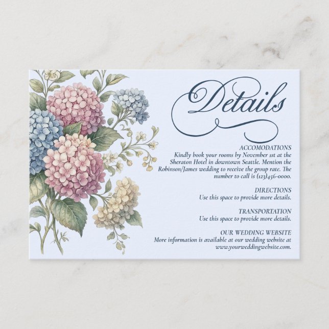 Carte D'accompagnement Dusty Blue Hydrangea Flowers Wedding  (Devant)