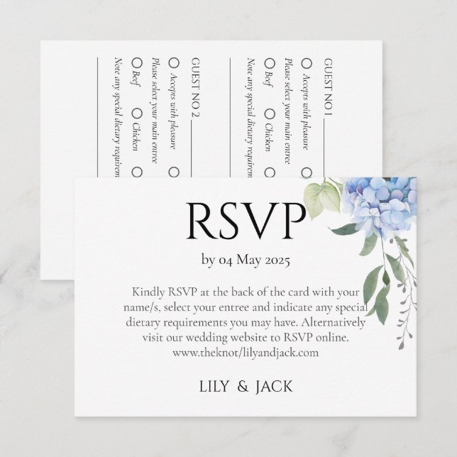 Carte D'accompagnement Dusty Blue Hydrangea Wedding RSVP (Devant / Derrière)
