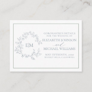 Carte D'accompagnement Dusty Blue Leafy Crest Monogramme Coronavirus Déta
