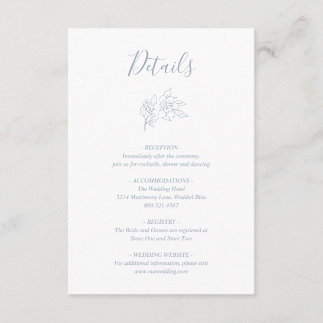 Carte D'accompagnement Dusty Blue Line Art Floral Mariage élégant (Devant)