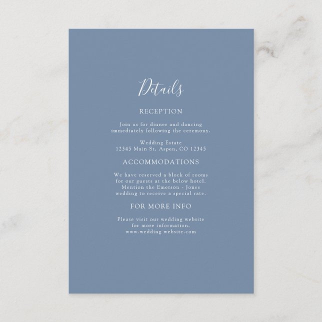 Carte D'accompagnement Dusty Blue Mariage Detail (Devant)