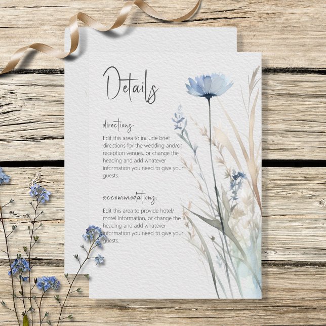 Carte D'accompagnement Dusty Blue Meadow Fleurs sauvages Détails modernes (Créateur téléchargé)