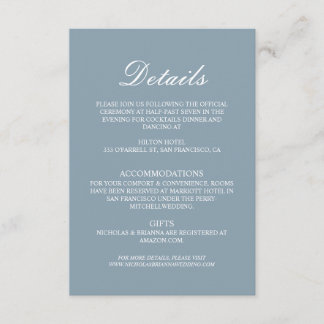 Carte D'accompagnement Dusty Blue Minimalist Wedding Details
