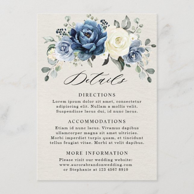 Carte D'accompagnement Dusty Blue Navy Champagne Ivory Détails Mariage En (Devant)