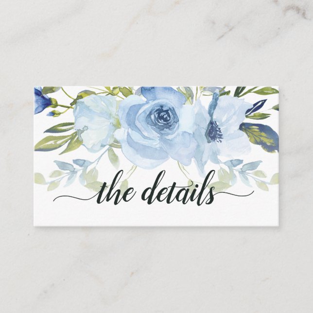 Carte D'accompagnement Dusty Blue Navy Rose Anemone Floral Mariage Détail (Devant)