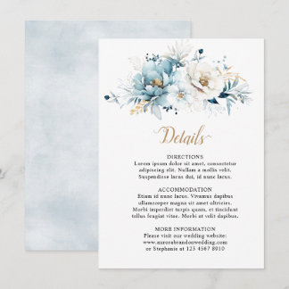 Carte D'accompagnement Dusty Blue Navy White Ivory Gold Floral Mariage