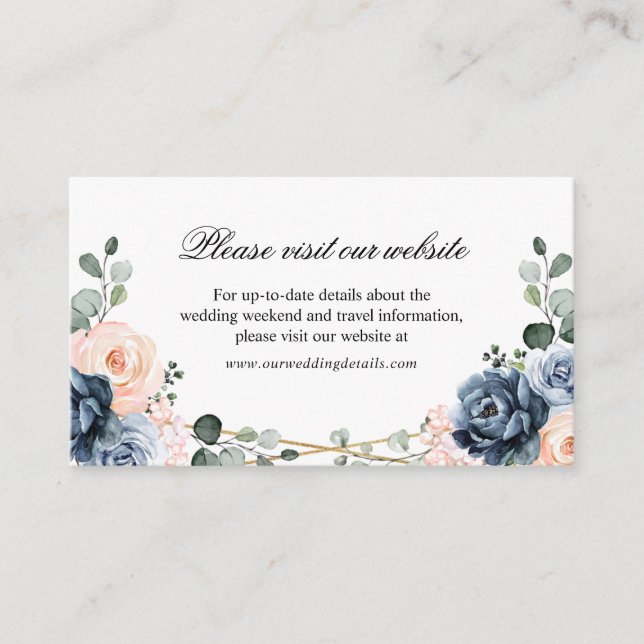 Carte D'accompagnement Dusty Blue Peach Blush Mariage Détails du site web (Devant)