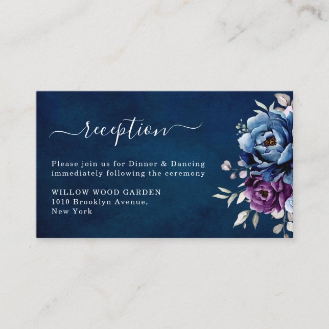 Carte D'accompagnement Dusty Blue Purple Lilac Blooms Mariage Réception E (Devant)