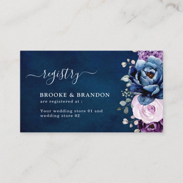 Carte D'accompagnement Dusty Blue Purple Lilac Blooms Registre Mariage En (Devant)
