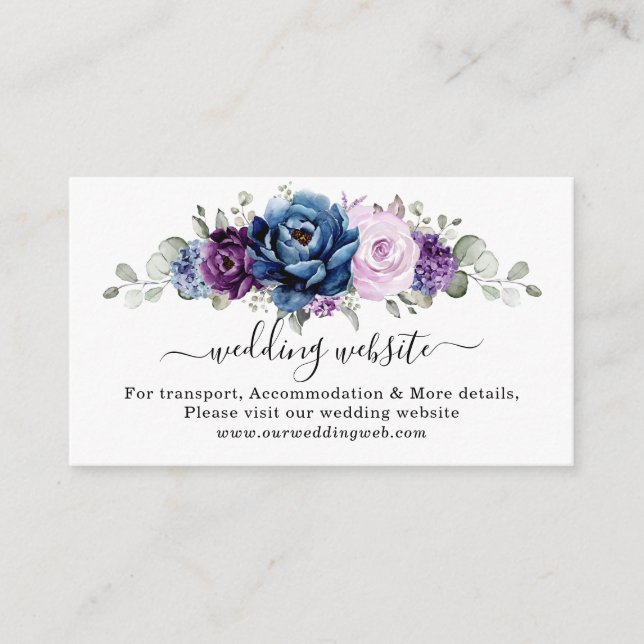 Carte D'accompagnement Dusty Blue Purple Navy Lilac Bloom Site Mariage (Devant)