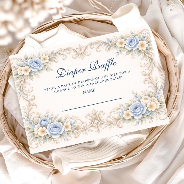 Carte D'accompagnement Dusty Blue Rose Baroque Diapper Raffle (Créateur téléchargé)
