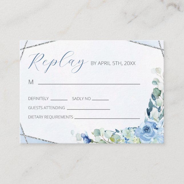 Carte D'accompagnement Dusty Blue Roses RSVP (Devant)