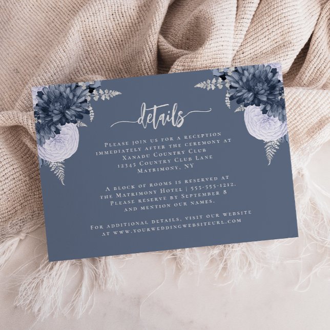 Carte D'accompagnement Dusty Blue Silver Floral Détails du Mariage (Créateur téléchargé)