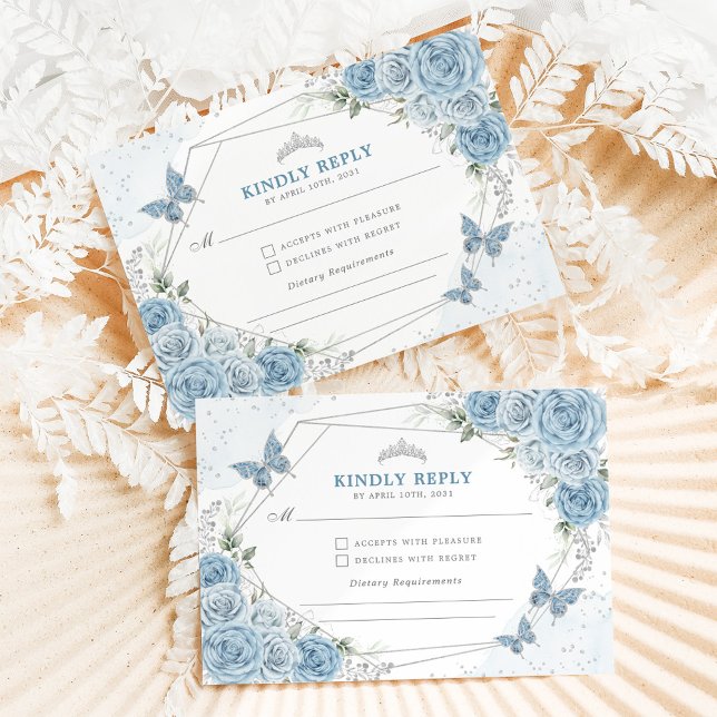 Carte D'accompagnement Dusty Blue Silver Quinceanera 15e anniversaire RSV (Créateur téléchargé)