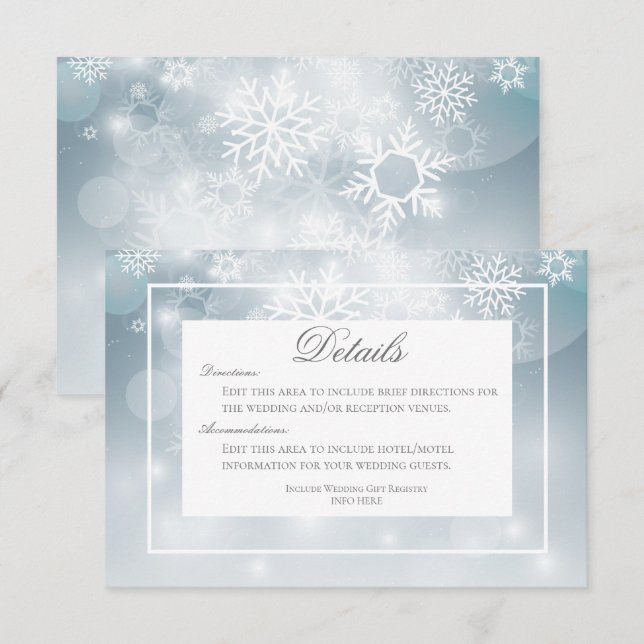 Carte D'accompagnement Dusty Blue Snowflake Sky Détails moderne Mariage (Devant / Derrière)