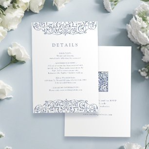 Carte D'accompagnement Dusty Blue Vintage Ornate Frame Détails du Mariage