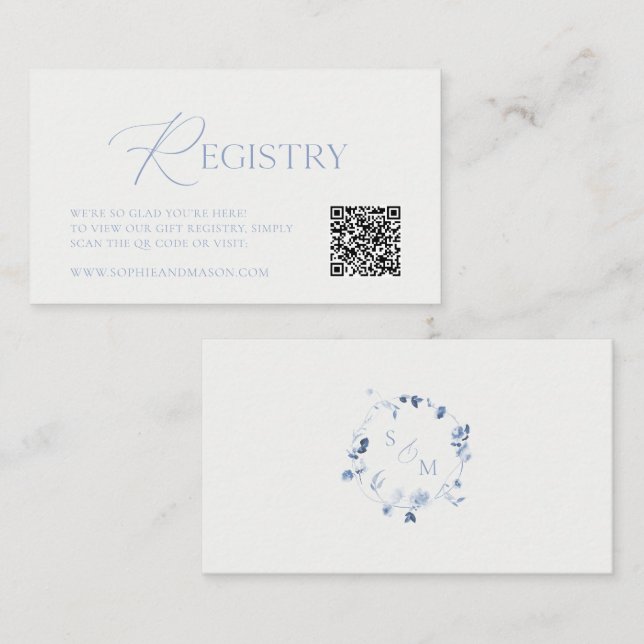 Carte D'accompagnement Dusty Blue Wedding Registry Card with QR Code (Devant / Derrière)