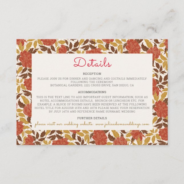 Carte D'accompagnement Dusty Brunt Orange Peony Flowers Mariage de automn (Devant)