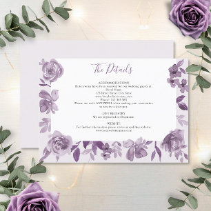 Carte D'accompagnement Dusty Mauve Aquarelle Florale Détails du Mariage