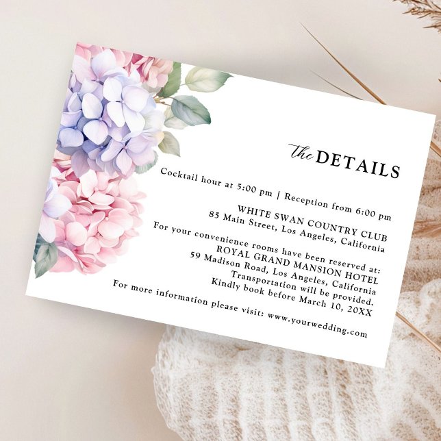 Carte D'accompagnement Dusty Purple & Blush Pink Hydrangea Mariage Détail (Créateur téléchargé)