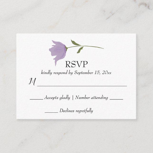 Carte D'accompagnement Dusty Purple Simple Mariage Floral Réponse RSVP (Devant)