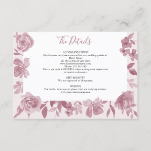 Carte D'accompagnement Dusty Rose Aquarelle Floral Détails du Mariage