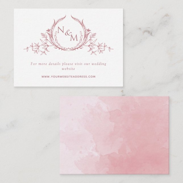 Carte D'accompagnement Dusty Rose Aquarelle Monogram Mariage Website (Devant / Derrière)