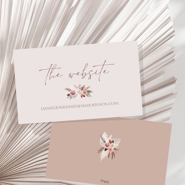 Carte D'accompagnement Dusty Rose Boho Pampas Mariage Site Internet Info (Boho Dusty Pink Dried Flowers Wedding Website Enclosure Card)