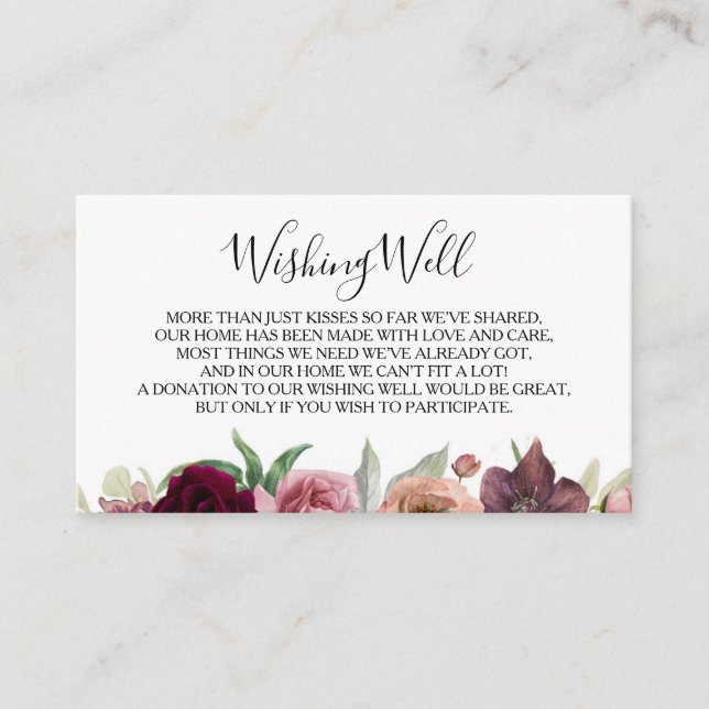 Carte D'accompagnement Dusty Rose Floral Mariage Wishing well (Devant)