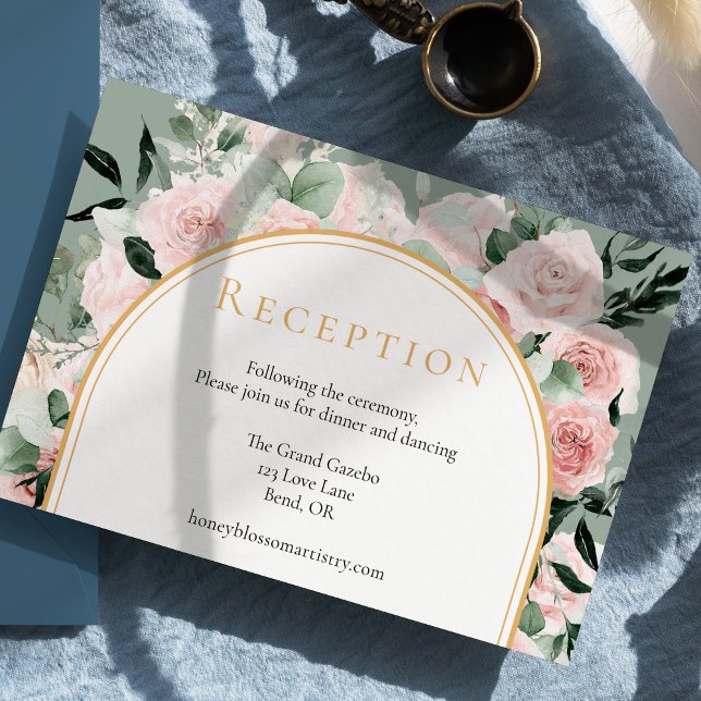 Carte D'accompagnement Dusty Rose Gold Arch Sage Green Wedding Réception (Créateur téléchargé)