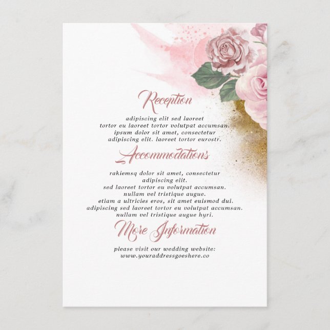 Carte D'accompagnement Dusty Rose Mariage Informations Invité (Devant)