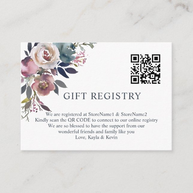 Carte D'accompagnement Dusty Rose Mauve Navy Blue QR code DON Registre (Devant)