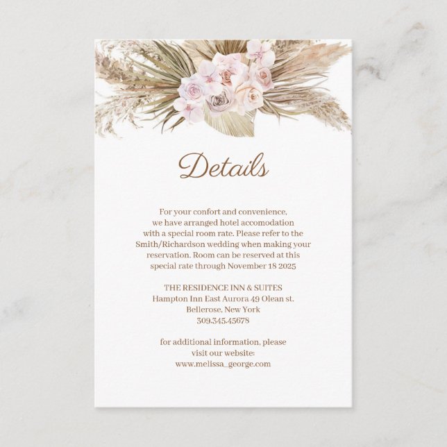 Carte D'accompagnement Dusty Rose Orchid Pampas Grass Gold Arch Détails E (Devant)