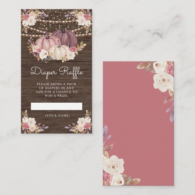 Carte D'accompagnement Dusty Rose rose Floral Citrouille de couches Raffl (Devant / Derrière)