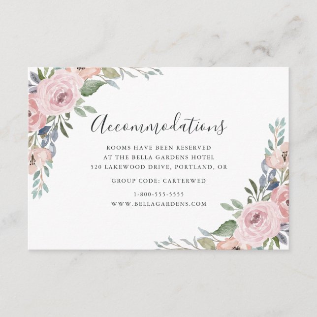 Carte D'accompagnement Dusty Rose Rose Floral Mariage Hôtel Hébergement (Devant)