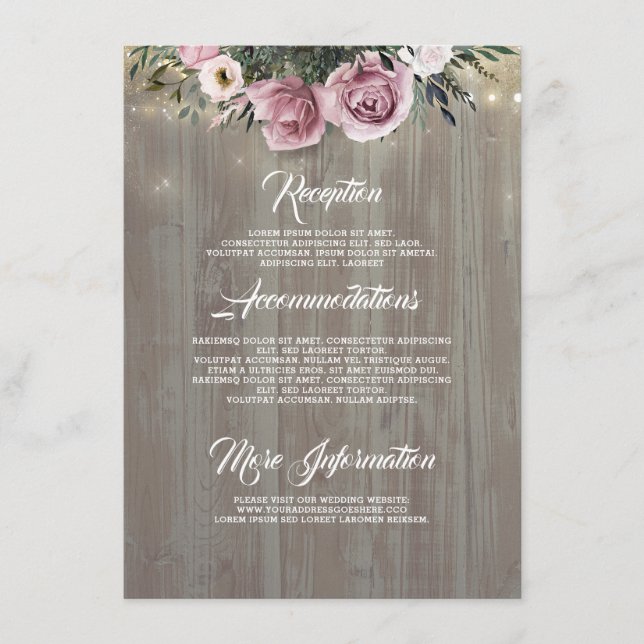 Carte D'accompagnement Dusty Rose Rustic Mariage campagnard Détails (Devant)