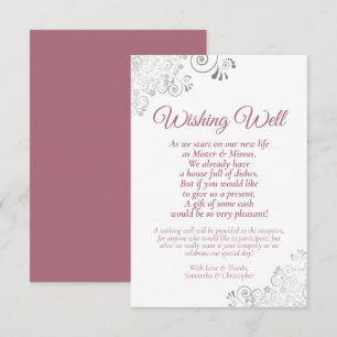 Carte D'accompagnement Dusty Rose Silver White Mariage Wishing well Poem