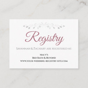 Carte D'accompagnement Dusty Rose sur White Elegant Wedding Registry