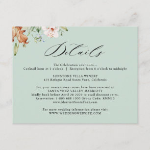 Carte D'accompagnement Earthy Blooms Détails du Mariage Sage Green