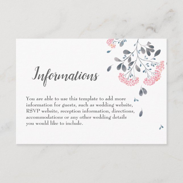 Carte D'accompagnement Eau rose gris chic et classe détails mariage (Devant)
