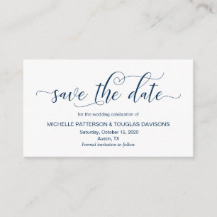 Carte D'accompagnement Économisez la date de mariage calligraphie bleu Na