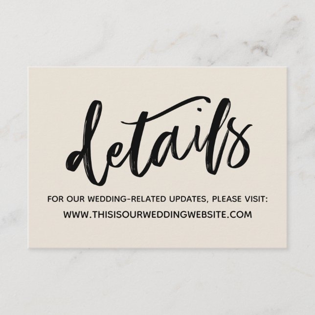 Carte D'accompagnement Écriture manuscrite décontractée Détails Mariage s (Devant)