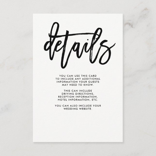 Carte D'accompagnement Écriture Moderne | Détails des invités de mariage (Devant)